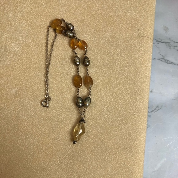 citrine and metallic freshwater pearl choker - Picture 2 of 4